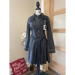 a.n.a Women's Denim Dress Black Long Sleeves Size XS Button Front Belted Casual